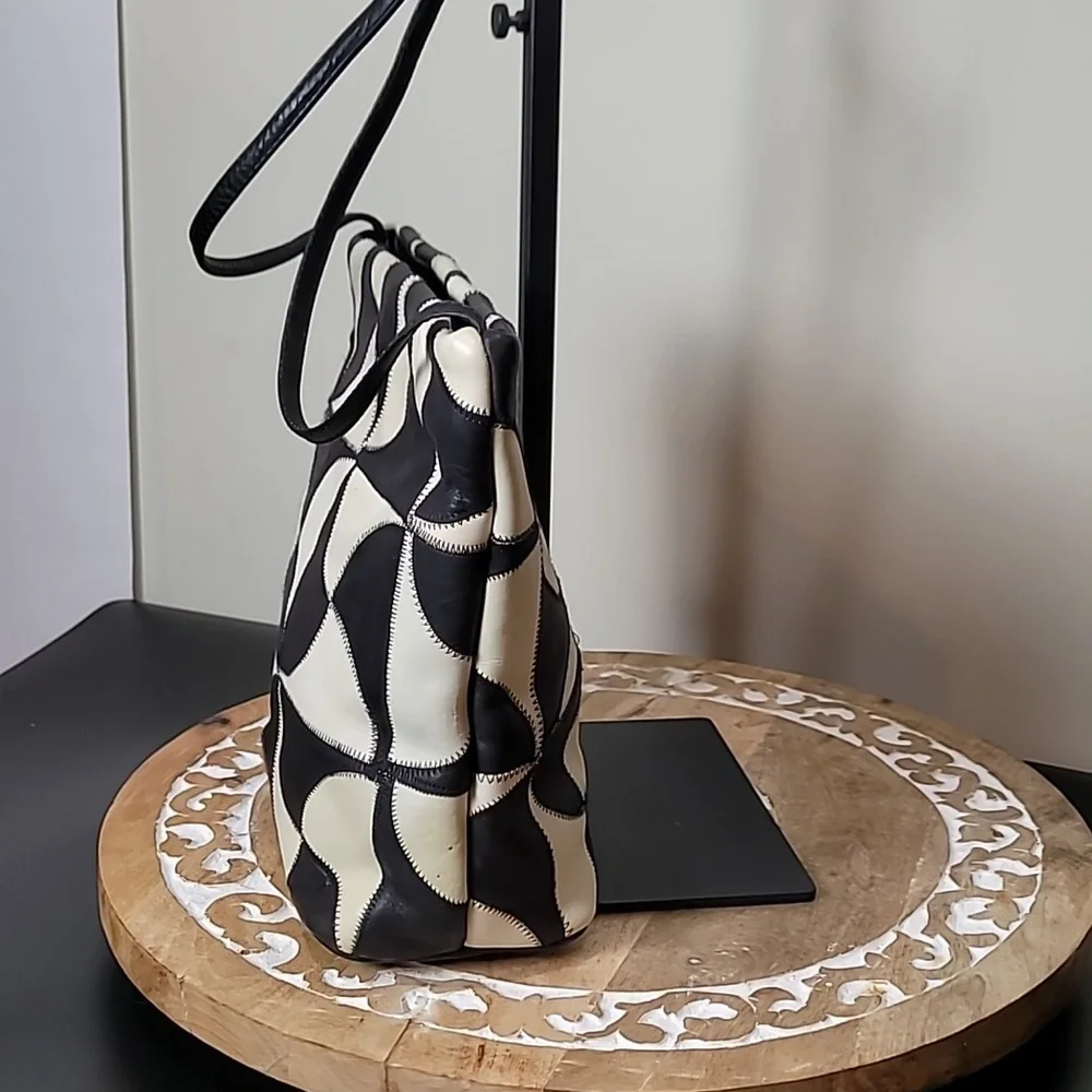 Fifth Avenue Handbags Black & White Pinwheel Squares Faux Leather Crossbody - Picture 8 of 12